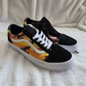 Vans Old Skool Pop Camo Spicy Orange Black Sneakers 5.5 Men/7 Women